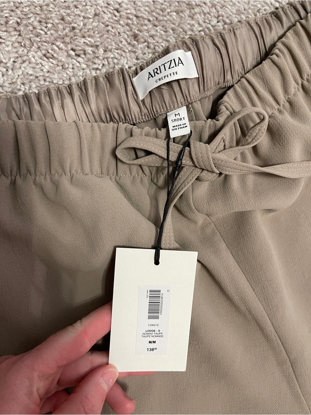 NWT Artizia The Lodge Pant- Crepette Nomad Taupe Size M Short - Picture 6 of 11